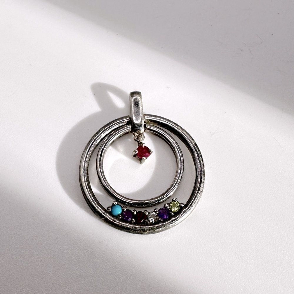 Multi gemstone Lenox 925 sterling silver pendant‎